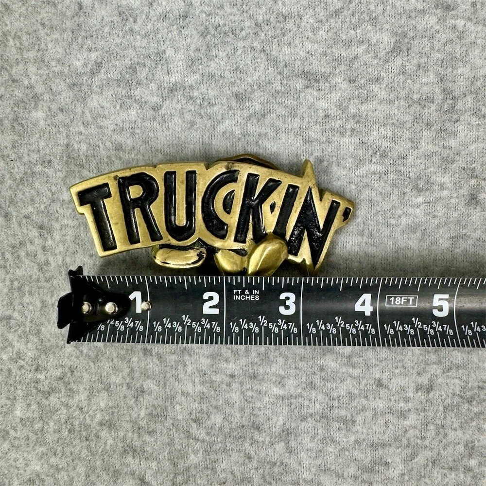 Baron Buckle TRUCKIN' Belt Buckle Solid Brass Vintage Americana